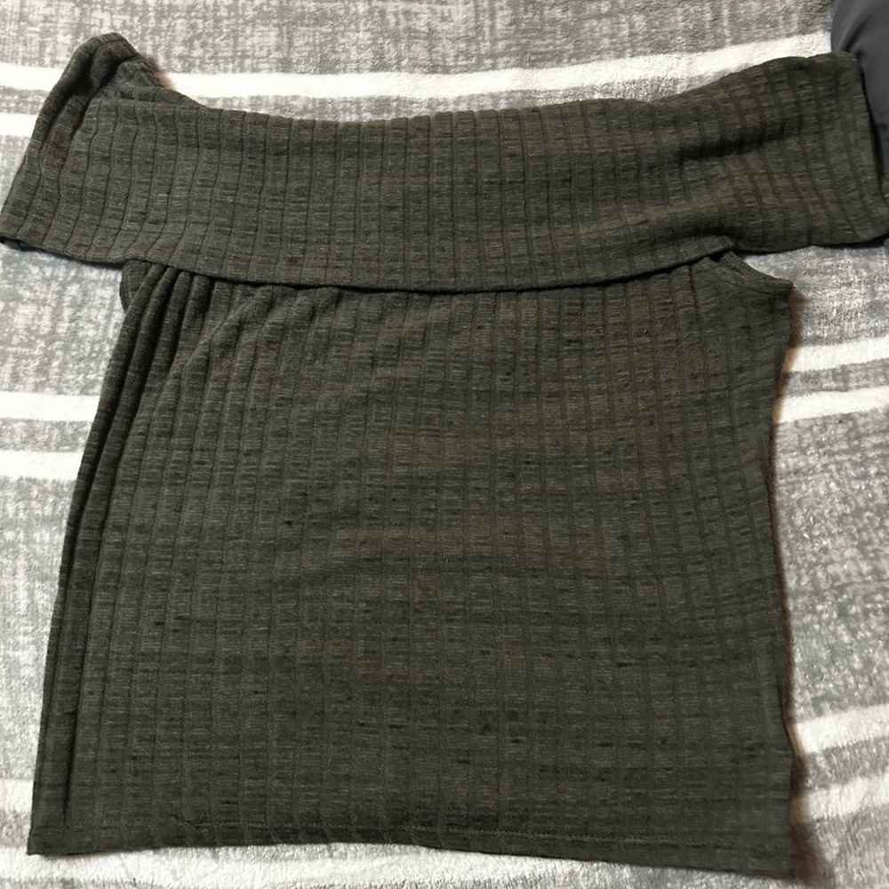 Express Dark Olive Off-Shoulder Sweater